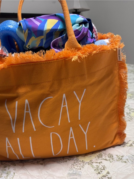Rae Dunn Handbags - Rae Dunn Orange "VACAY ALL DAY" Fringe Tote
